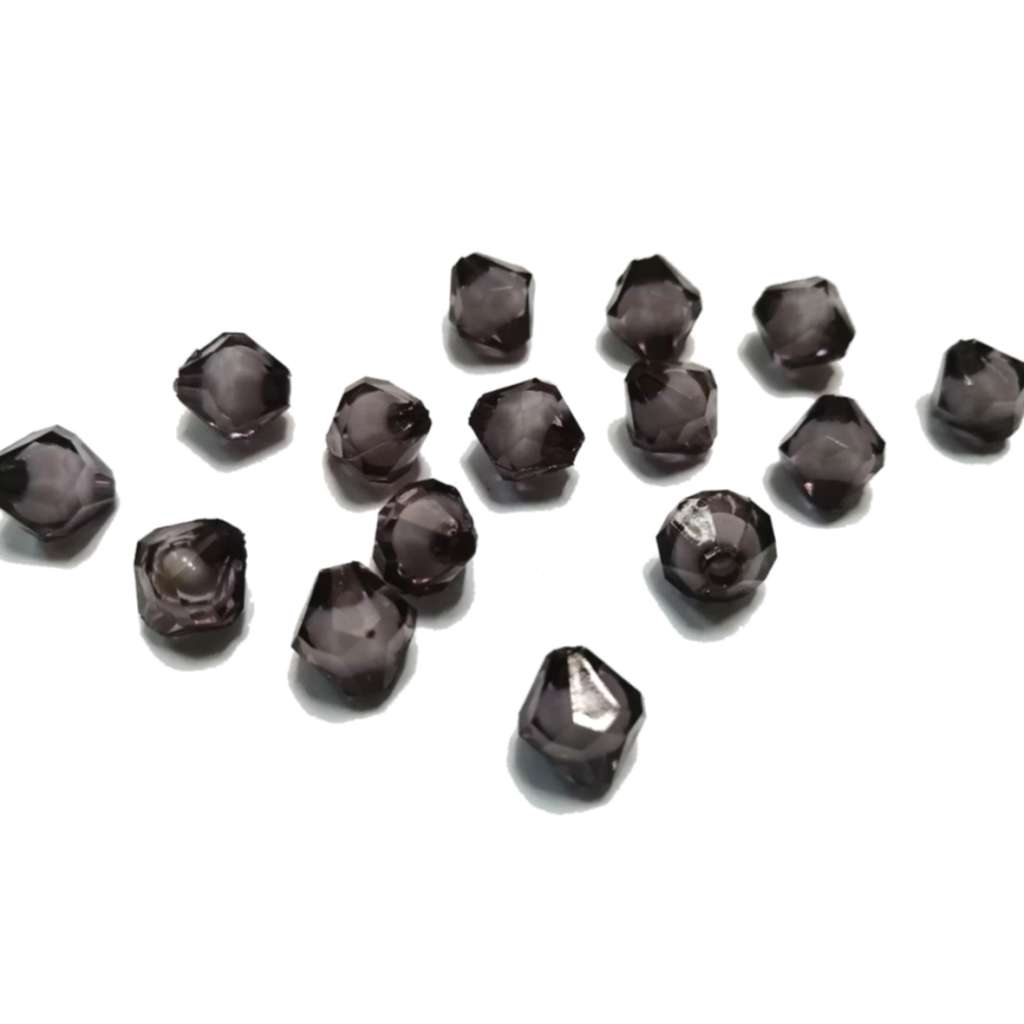 Beads / Acrylic Beads - 10mm bicone-  15pcs - dark grey- with filling- for jewellery crafting
