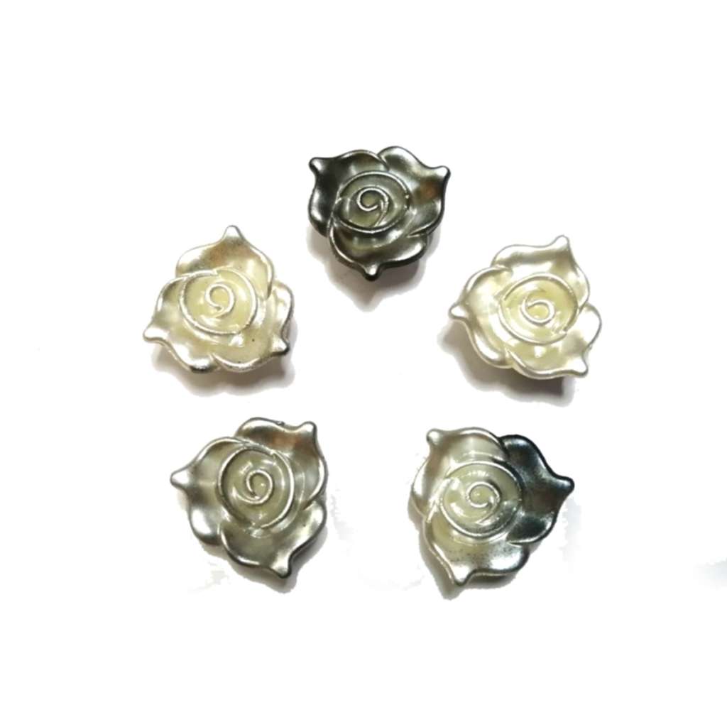 Beads / Acrylic Beads -22mm roses -5pcs- grey tones  blurred / Beads for crafting