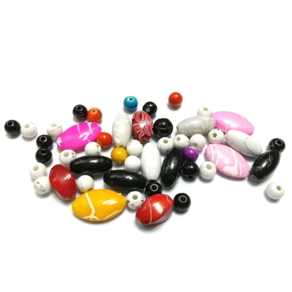 Beads / Acrylic Beads - 6-18mm-48pcs - color mix- Ceramic optic- for jewellery crafting