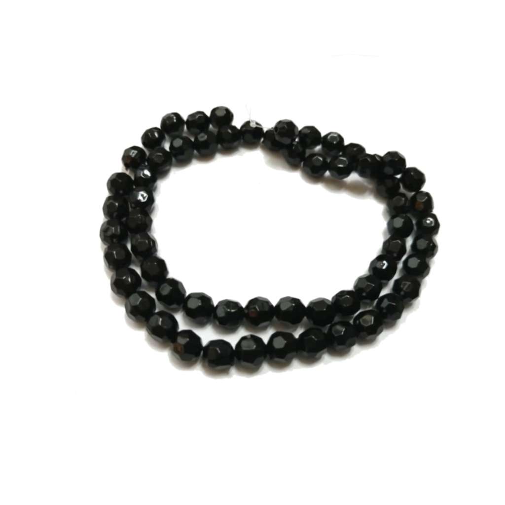 Beads / Acrylic Beads -6mm -60pcs-round black facetted - crystal optic - for jewellery crafting