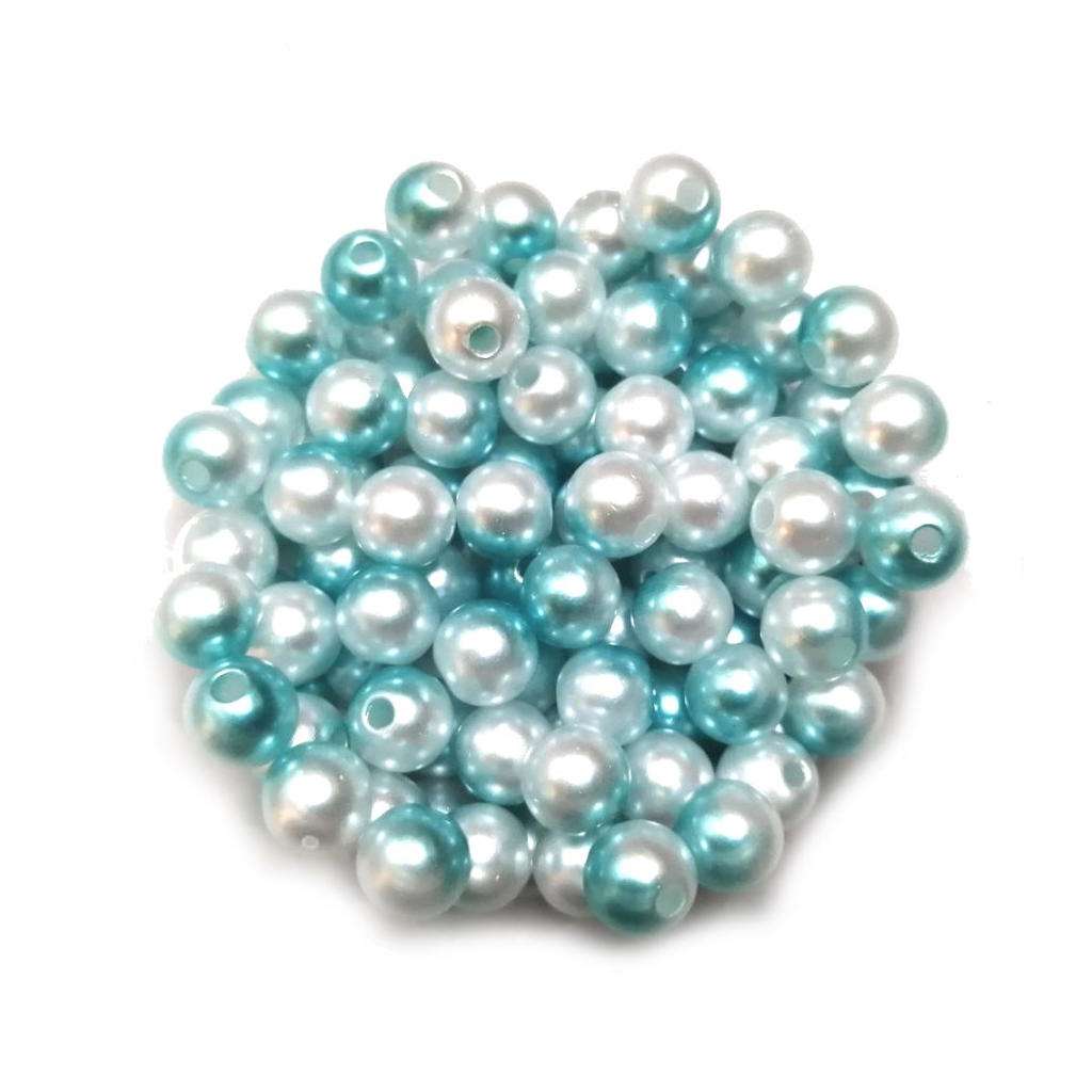 Beads / Acrylic Beads -8mm ball -100pcs- turquoise / white blurred / Beads for crafting