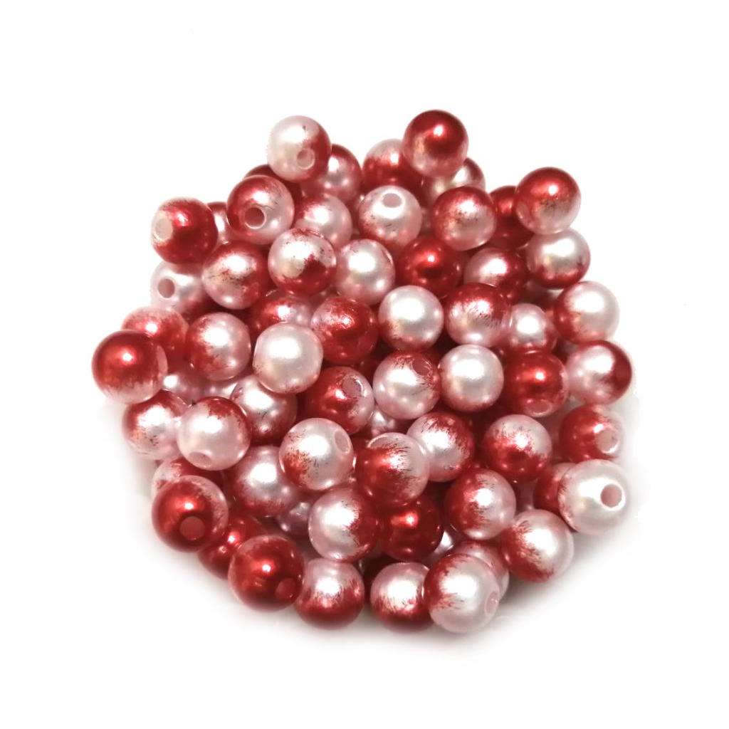 Beads / Acrylic Beads -8mm ball -100pcs- red / white blurred / Beads for crafting