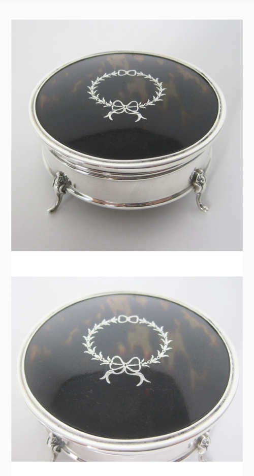 1920s Rare Find Sterling Silver Tortoiseshell Jewellery box