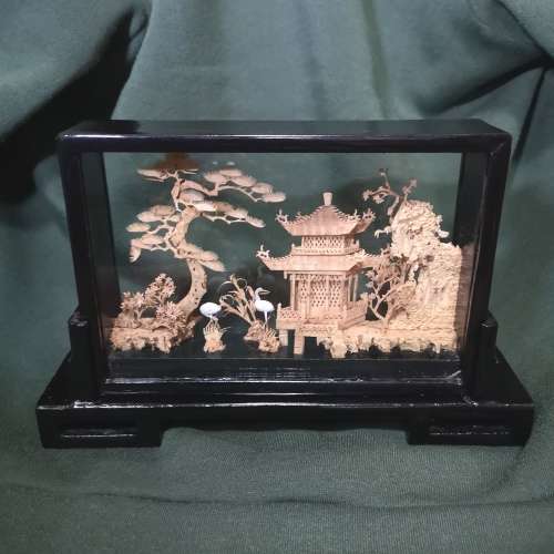 Vintage Intricate Carved Cork Art, Chinese