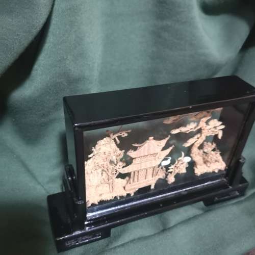 Vintage Intricate Carved Cork Art, Chinese