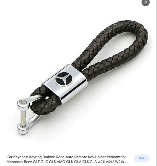 Mercedes Car Key Logo Braided Leather Rope Key Ring Holder