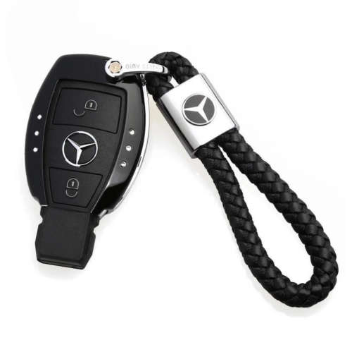 Mercedes Car Key Logo Braided Leather Rope Key Ring Holder