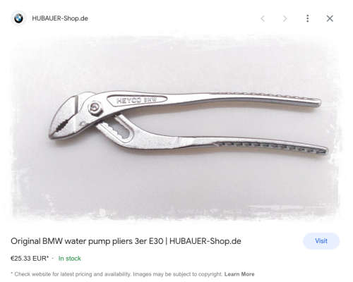 BMW Heyco Genuine Water Pump Pliers E36/E38/E39/E46 Z3