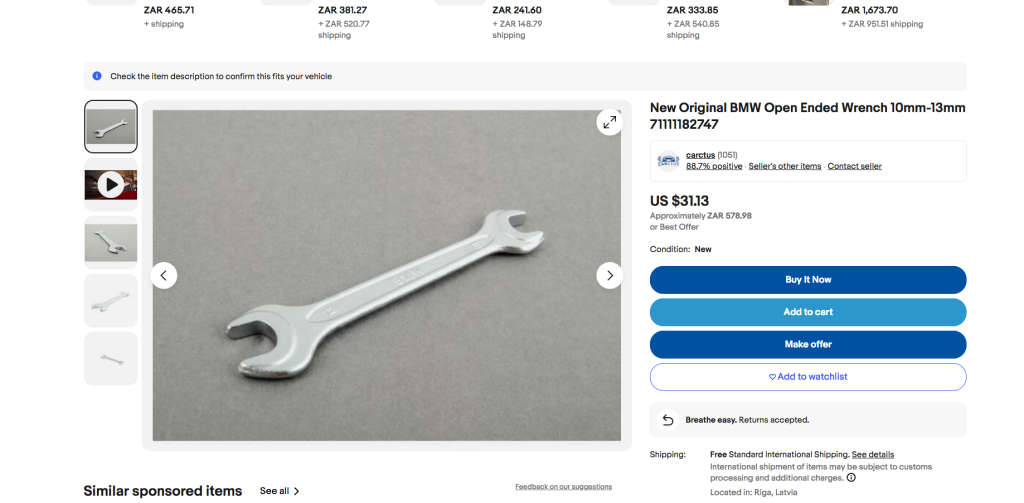 New Original BMW Open Ended Wrench 10mm-13mm 71111182747