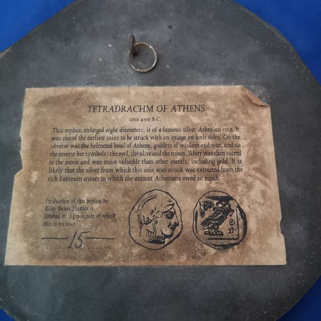 Vintage Tetradrachm of Athens- Enlarged Replica coin by Kiley Baker. No 15 of 250 Produced.