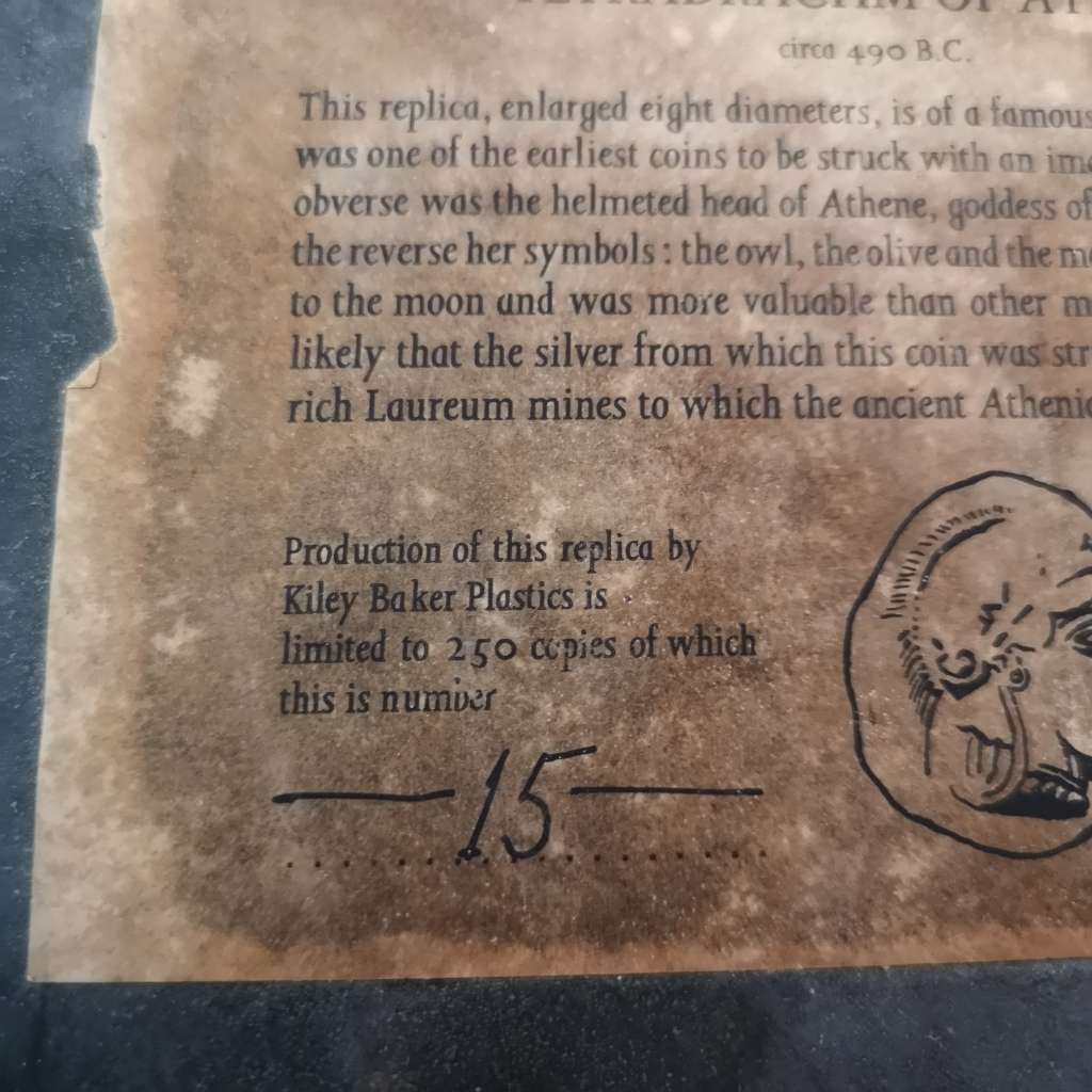 Vintage Tetradrachm of Athens- Enlarged Replica coin by Kiley Baker. No 15 of 250 Produced.