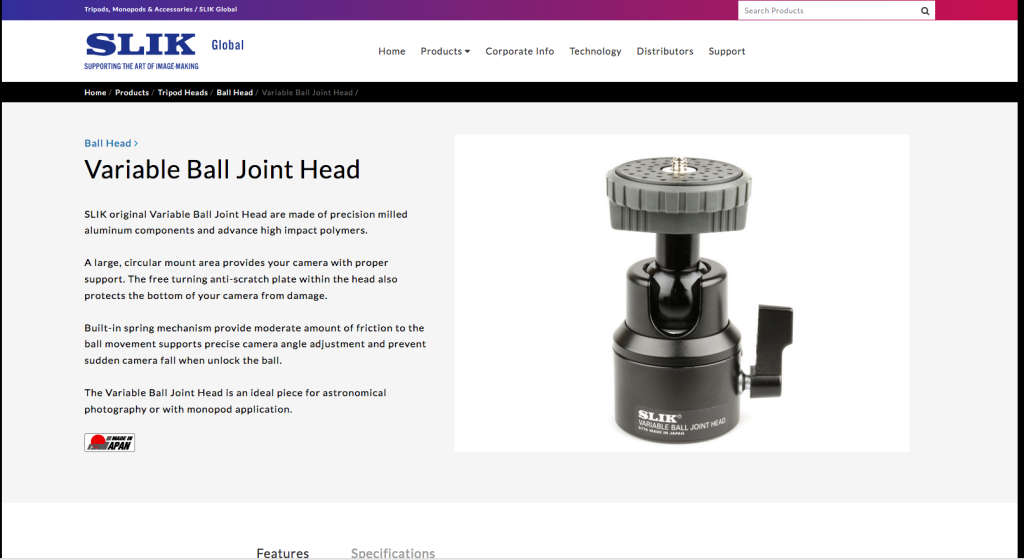 SLIK Variable Ball Head. Professional. SLIK 5774 Supports up to 5kg. See B&H for Specs