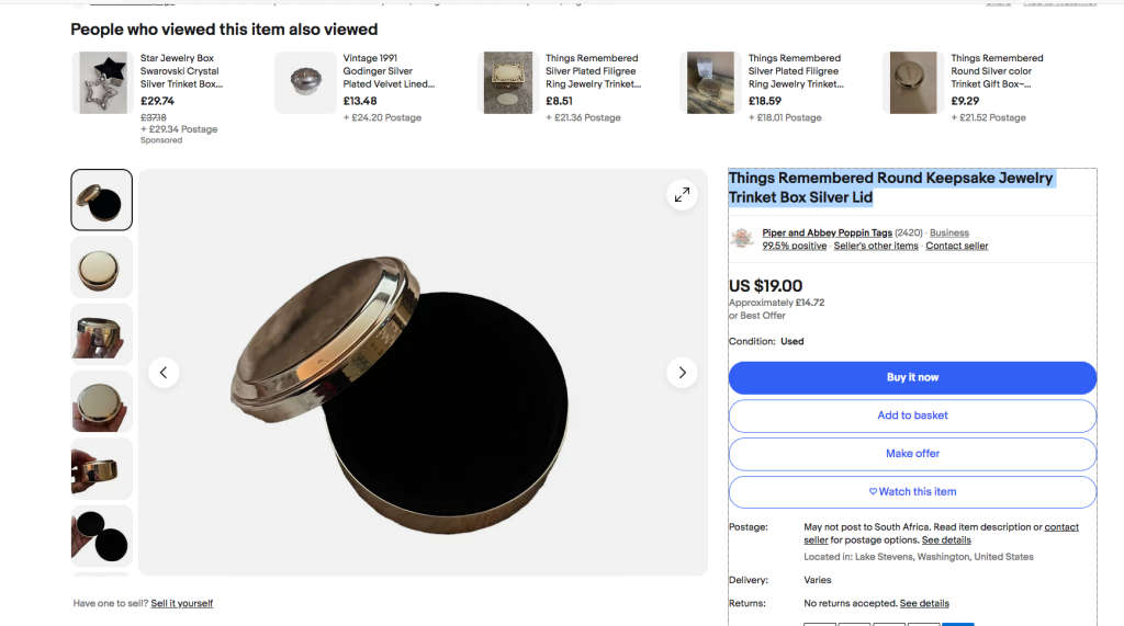 Things Remembered Keepsake Jewelry Box Polished