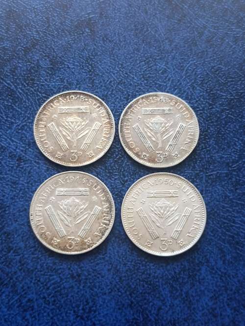 SA Three Pence Collection 1950 ef 1943 x 3 vf