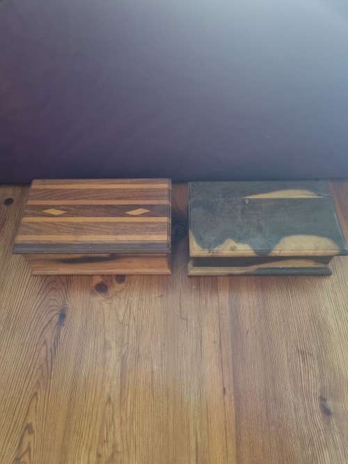 WOODEN JEWELRY BOXES. BIDDING ON BOTH.