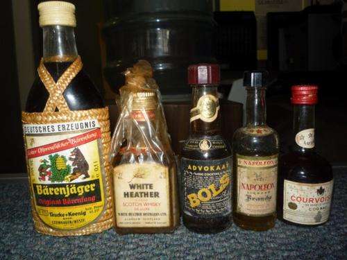 FIVE MINIATURES - BRANDY, WHISKY, COGNAC