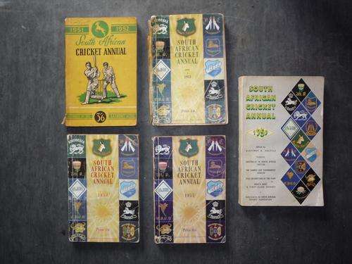 S.A Cricket Annuels- 1951/52/53/54/55/59.- Previously owned by the Late "Jacko" Desmond Fenner.