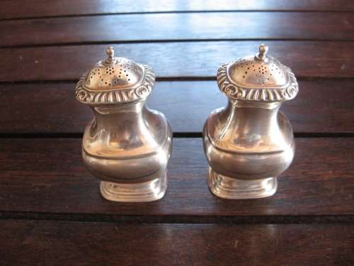 2Pc SILVER / PEWTER (?) SALT AND PEPPER SET