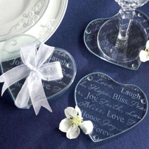 WEDDING FAVORS - Good Wishes Heart Glass Coasters(set of 2)