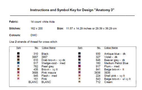 Anatomy 3 Cross Stitch Pattern PDF - Heart Watercolor Cross Stitch Pattern