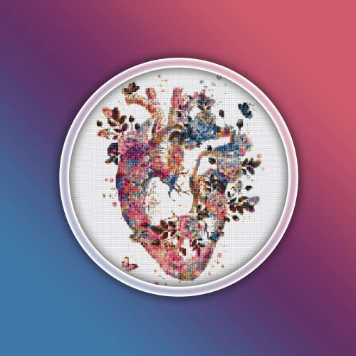 Anatomy 3 Cross Stitch Pattern PDF - Heart Watercolor Cross Stitch Pattern