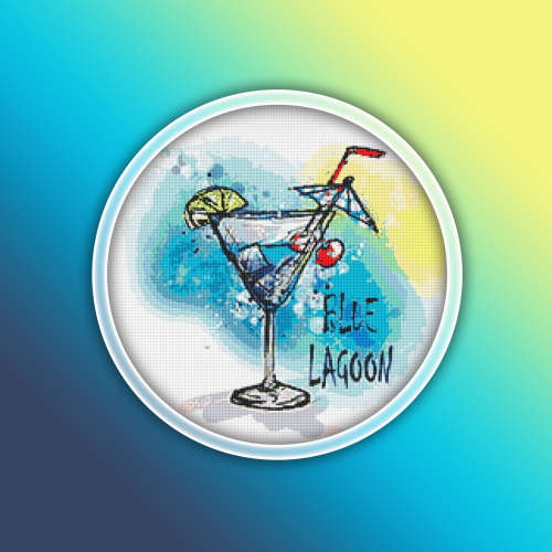 Blue Lagoon Cross Stitch Pattern PDF - Cocktail Watercolor Cross Stitch Pattern