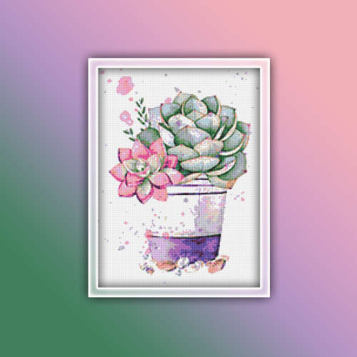 Cactus 4 Cross Stitch Pattern PDF - Succulents Plant Watercolor Cross Stitch Pattern