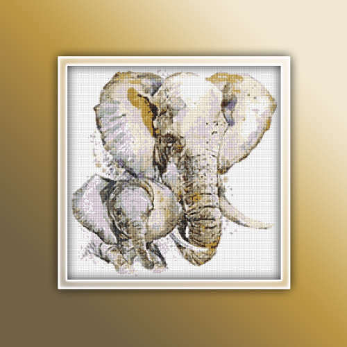 Elephants 1 Cross Stitch Pattern PDF - Big Five Watercolor Cross Stitch Pattern