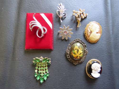 Eight Vintage Costume Brooches as one lot
