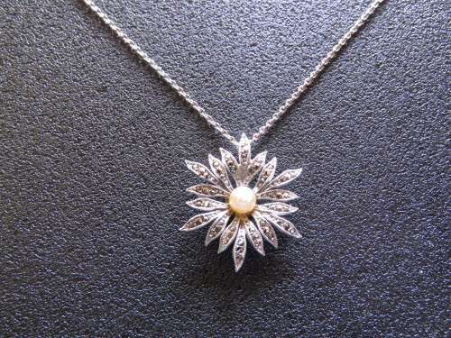 Very Pretty Silvertone Marcasite Pendant and Chain