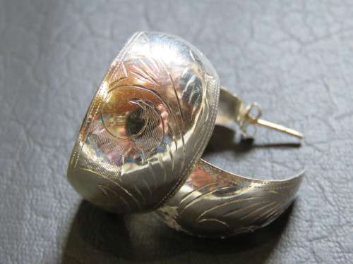 Lovely Large Engraved Sterling Silver Earrings