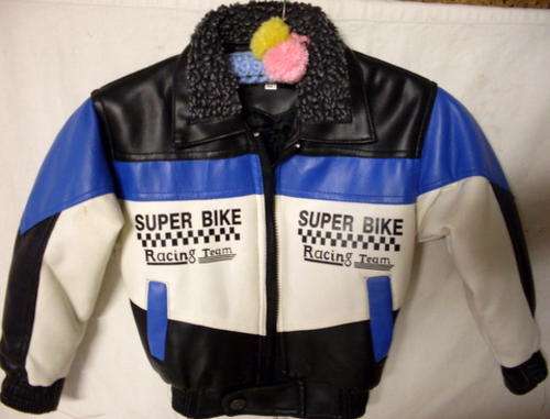 BOYS LEATHERETTE JACKET FITS  SIZE 3 TO 5 YEARS OLD SMALL PINK MARK ON THE ONE SLEEVE