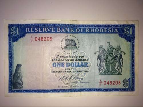 Reserve Bank of Rhodesia One Dollar Note