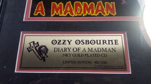 Ozzy Osbourne Diary Of A Madman - Framed 24KT Gold Plated CD - Limited edition