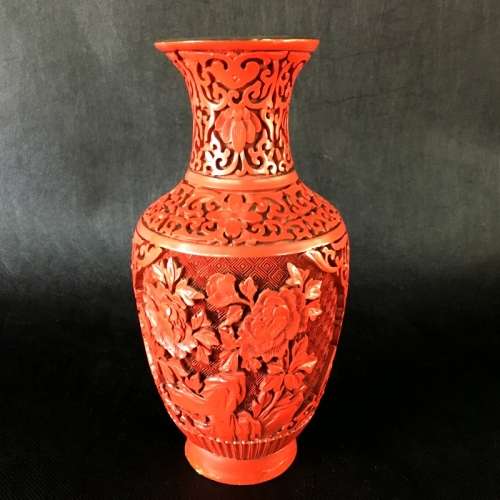 Rare Chinese Cinnibar Vase (200mm Tall)