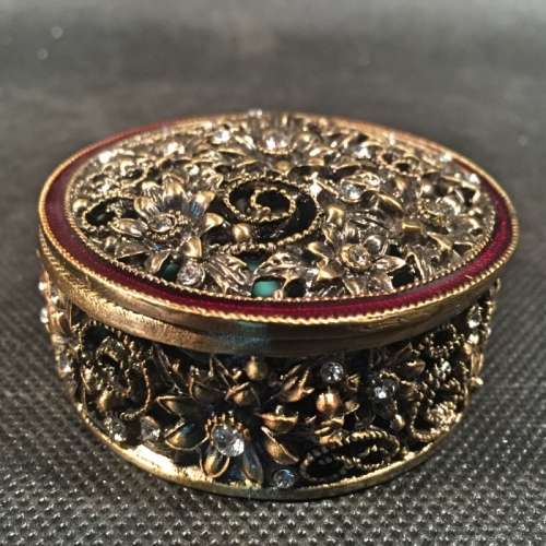 Highly Decorative Metal and Enamel Pill/Trinket Box