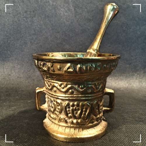 Antique Heavy Cast Brass Mortar and Pestle