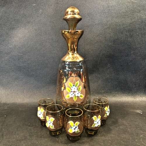 Murano Hand Painted Glass Liquor Decanter Set