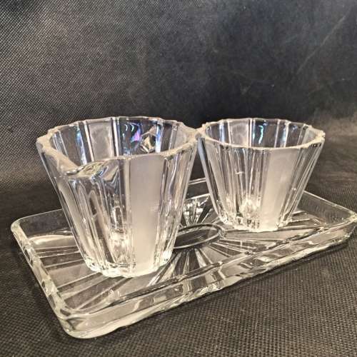 Art Deco Glass Creamer and Bowl on Serving Tray
