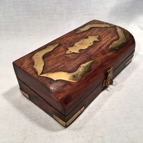 Antique Walnut Writing Instrument Box With Brass Inlay