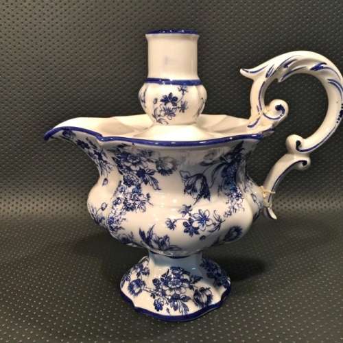 Antique Blue and White Porcelain Candle Stand (Note Damage)