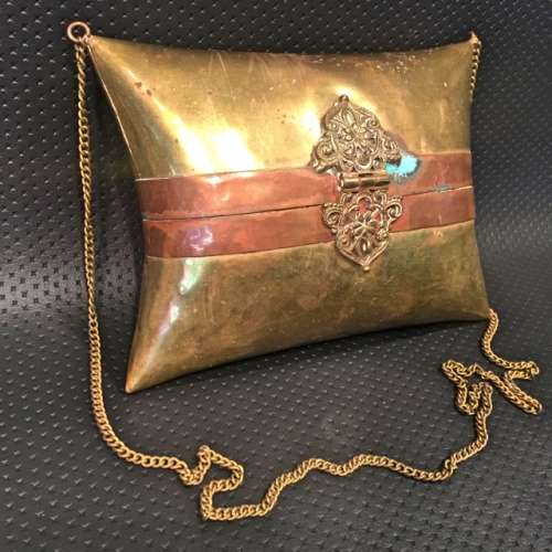 Vintage Solid Brass Clasp Bag With Copper Trim!!!