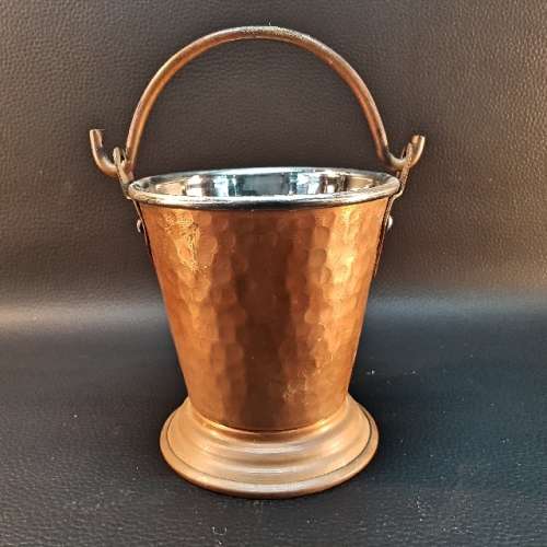 Small Vintage Solid Hammered Copper Bucket with Steel Insert