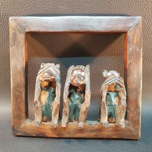 Rare Hand Crafted Wood Three Wise Monkeys