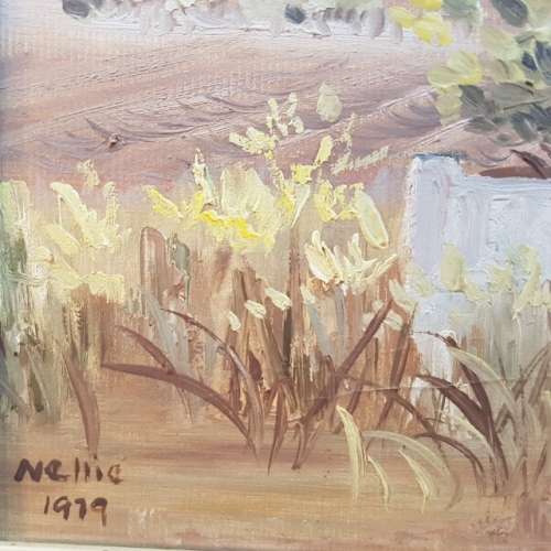 Framed Original Oil On Board Landscape by Nellie 1979 (380mm x 320mm)