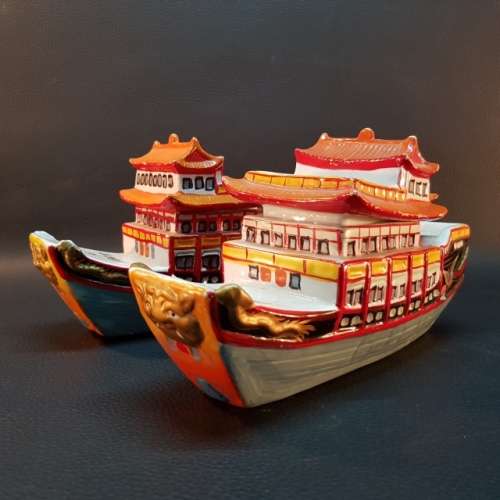 Hand Painted Oriental Porcelain Saki Boats