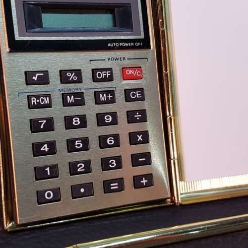 Pocket Size Brass Notepad, Pen and Calculator