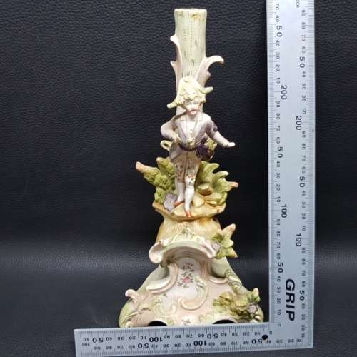 Large Victorian Hand Painted Ceramic Candle Stand