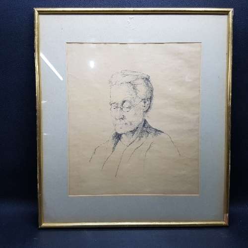 Framed Original JP Oxley Drawing of old Lady (480mm x 400mm)