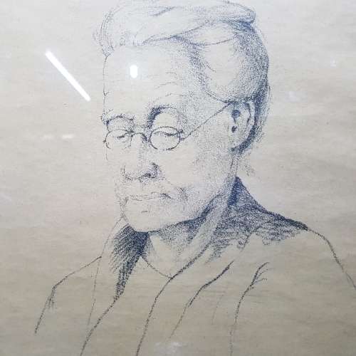 Framed Original JP Oxley Drawing of old Lady (480mm x 400mm)